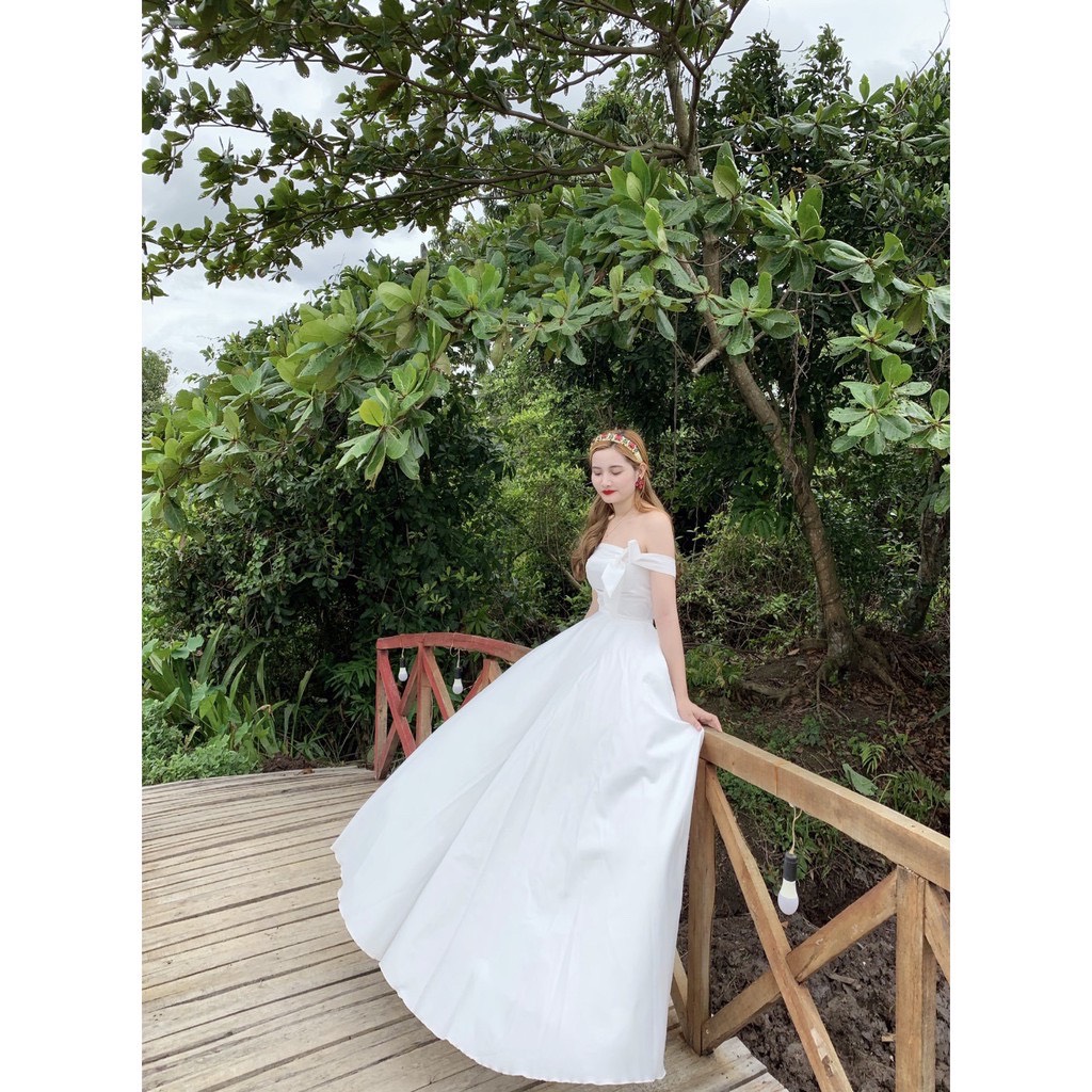 Váy cưới - Váy dạ hội công chúa màu trắng đính đá tùng váy kim sa-DH03 -  NiNiStore 2024