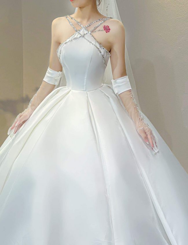Váy cưới , Đầm cưới, Đầm thiết kế,Váy cưới đi bàn cổ vuông tai dài CD117 - Váy  cưới đẹp sang trọng - Cưới đi bridal | Shopee Việt Nam