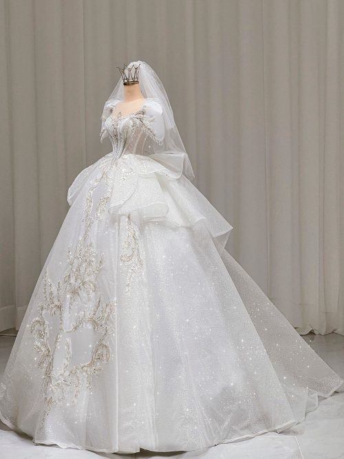 Váy Cưới Kim Sa Phối Ngọc Trai Cao Cấp