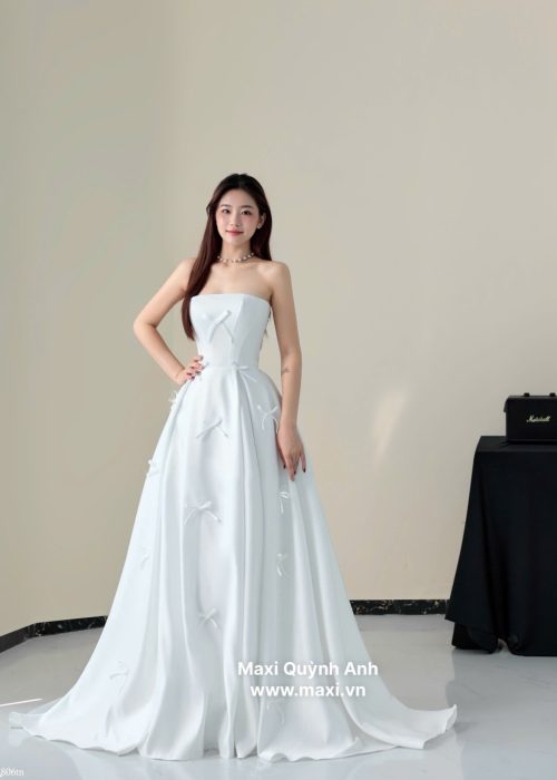 Váy Cưới Cup Ngực Phối Nơ Nhẹ Nhàng