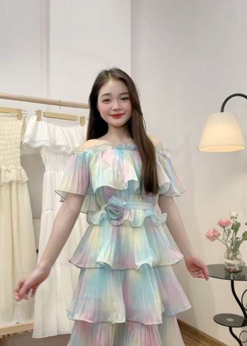 Maxi Thiết Kế Phối Tầng Loang Màu Cao Cấp