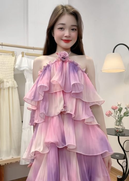 Maxi Thiết Kế Phối Tầng Loang Màu Cao Cấp