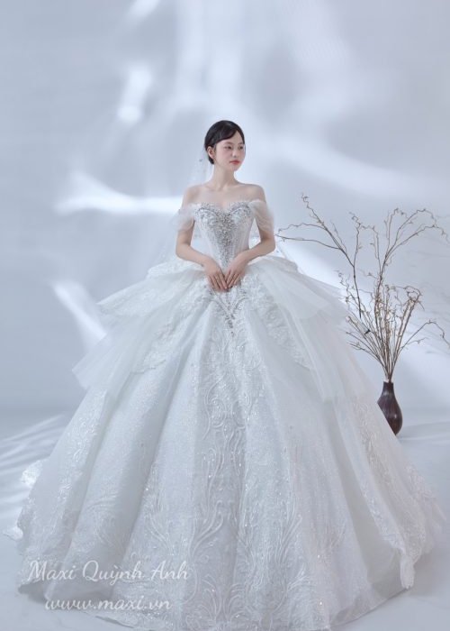 Váy Trễ Vai Bèo Kết Đá Cao Cấp