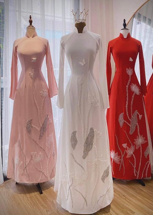 Áo Dài Cách Tân Đính Kim Sa 3 Màu