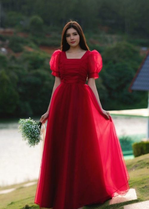 Đầm Dạ Hội Cổ Vuông Lưới