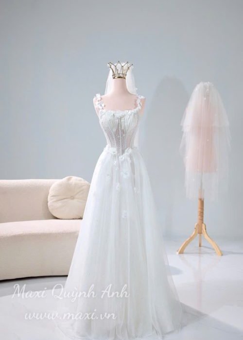 Váy Cưới Kim Sa Thiết Kế Hai Dây