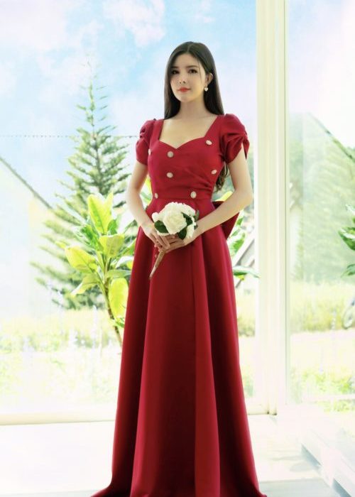 Đầm Dạ Hội Đính Đá Đỏ