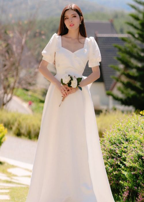 Đầm Dạ Hội Đính Đá Trắng