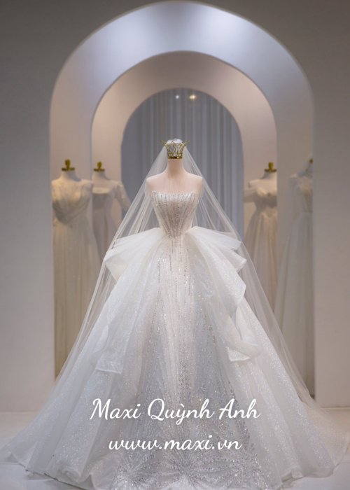 Váy Cưới Cup Ngực Cao Cấp Bèo Tùng