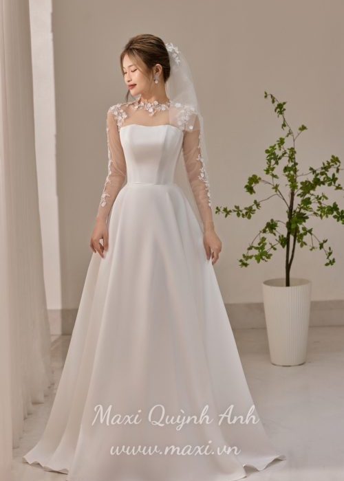 Váy Cưới Phối Ren Trắng Cao Cấp