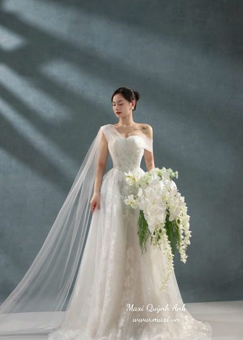 Váy Cưới Phối Ren Trễ Vai Tao Nhã