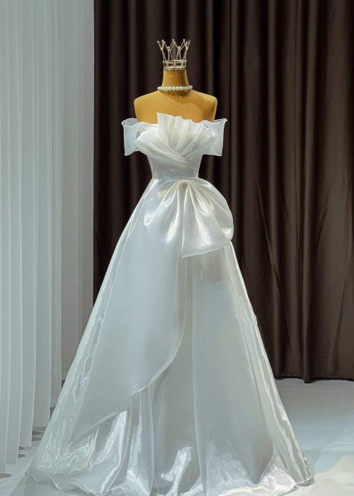 Váy Cưới Organza Trắng Thiết Kế Trễ Vai