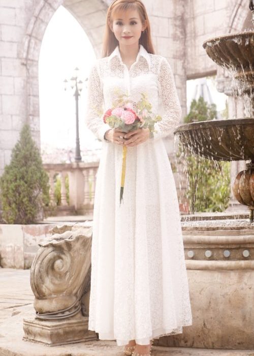 Đầm Dạ Hội Đính Nút Dập Hoa Nổi