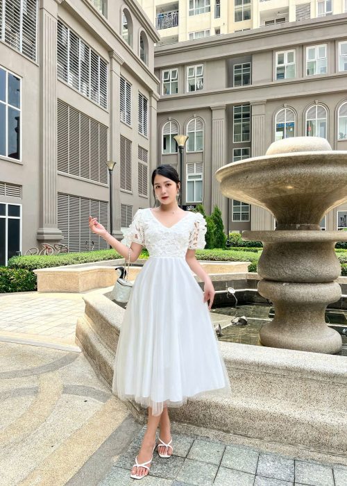 Đầm Maxi Trắng Form Ngắn Nhẹ Nhàng