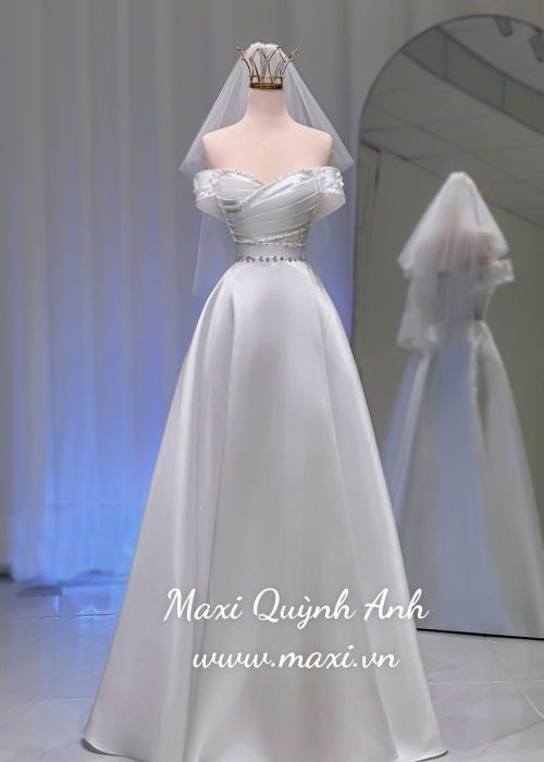 Đầm Cưới Trễ Vai Cao Cấp Đính Kim Sa