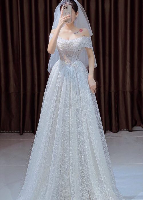 Đầm Cưới Cao Cấp Kim Sa Trễ Vai