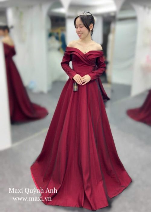 Váy Dạ Hội Lưới Đỏ Tay Dài