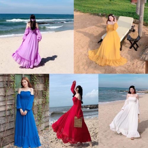 Đầm Maxi Cup Ngực Tay Dài Thanh Thoát (3 màu)