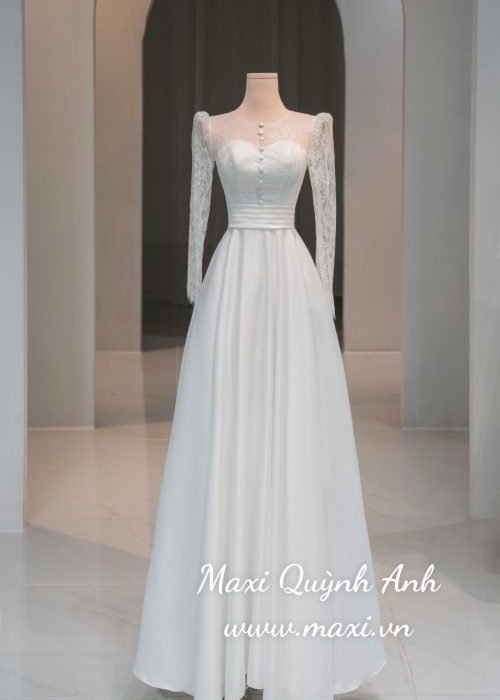 Váy Cưới Tay Dài Phối Ren Cao Cấp