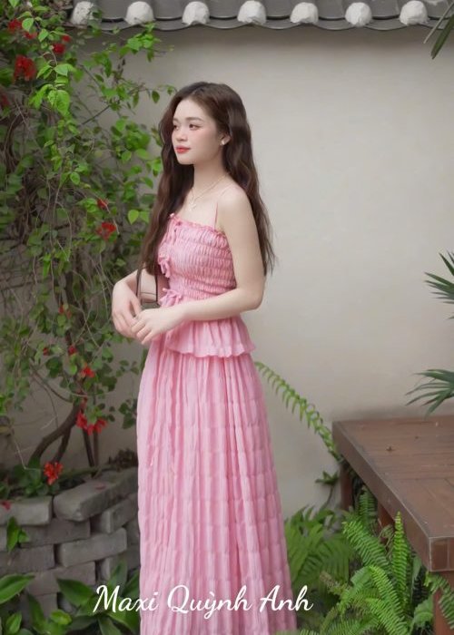 Đầm Maxi 2 Dây Nơ Xinh Xắn