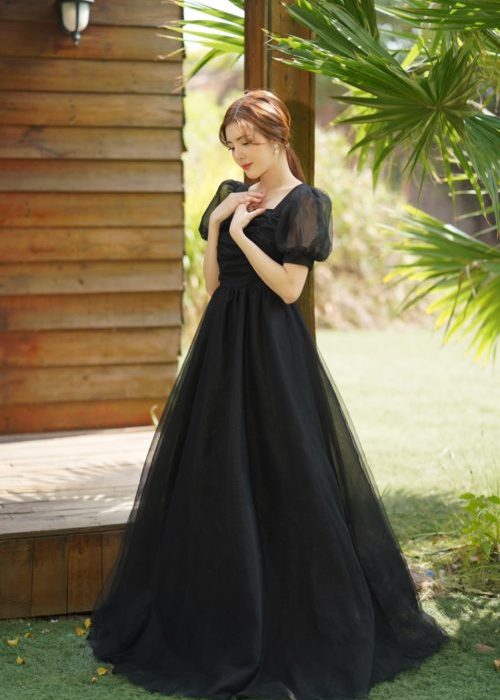 Đầm Dạ Hội Đen Tay Phồng