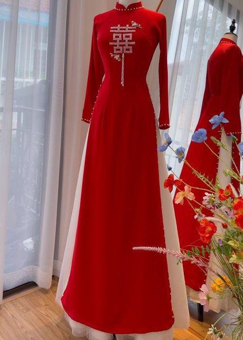 Áo Dài Cưới Hỷ Vuông Nhẹ Nhàng