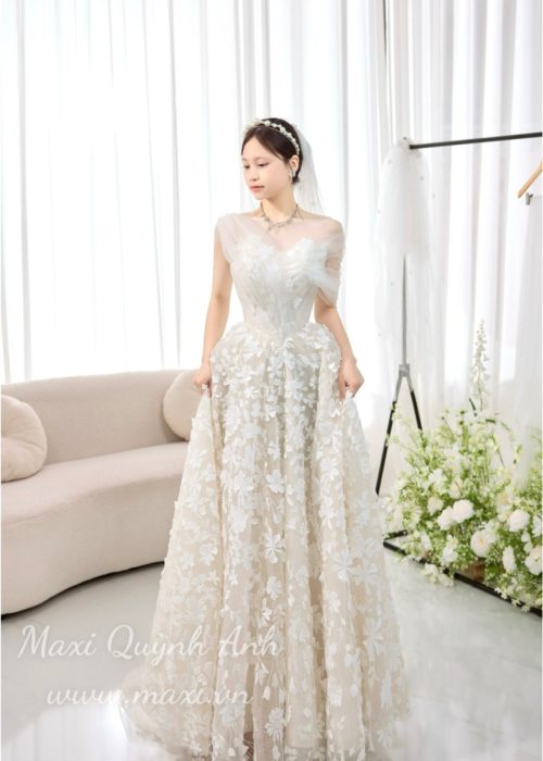 Đầm Cưới Lưới Hoa 3D Cao Cấp