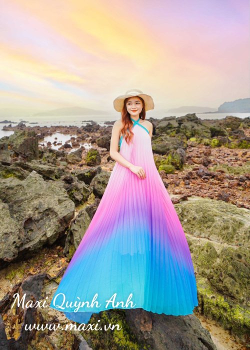 Đầm Maxi Phối Màu Nhẹ Nhàng