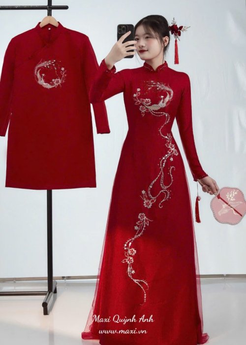 Cặp áo dài cô dâu chú rể đính đá cao cấp