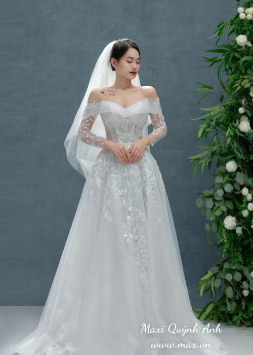 Váy Cưới Ren Hoa Nổi Sang Trọng