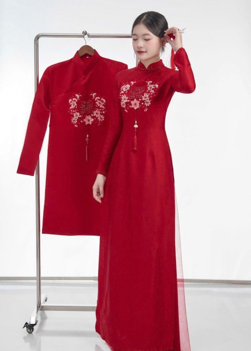 Cặp Áo Dài Đôi Thêu Tay Cao Cấp