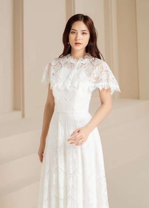 Đầm Dạ Hội Trắng Ren Phối 2 Kiểu Sang Trọng