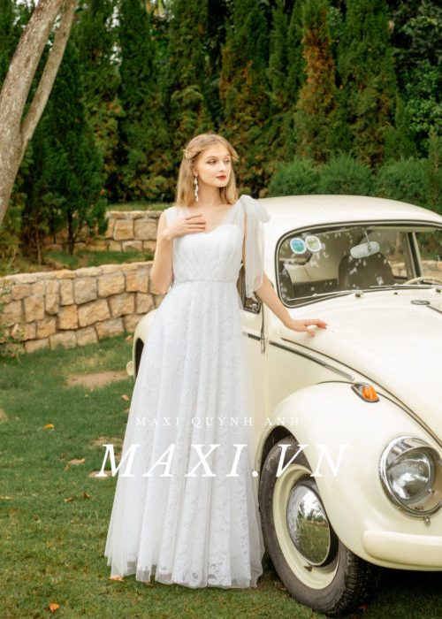 Đầm Dạ Hội Trắng Phối Ren Nhẹ Nhàng Tao Nhã