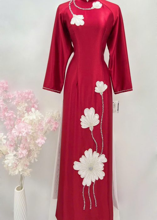 Áo dài Đỏ Hoa Trắng