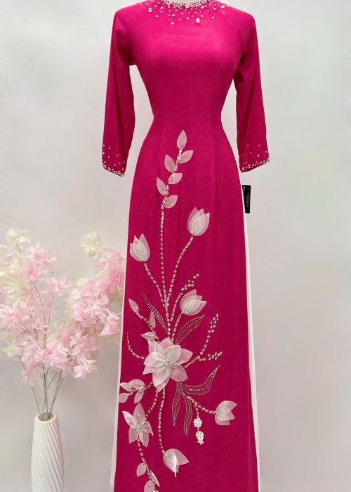 Áo Dài Sui Hồng Liên Phụng