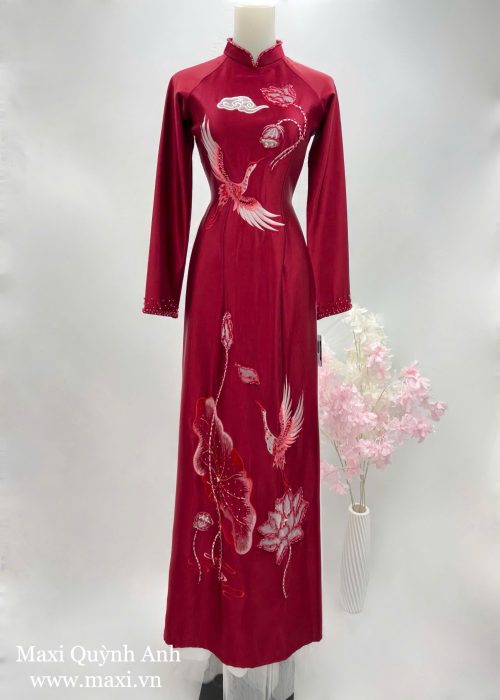 Áo Dài Bảo Ngọc Thêu Hạc Đỏ