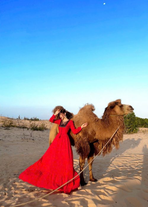 Đầm Maxi Thổ Cẩm Đỏ Tà Xòe Tao Nhã