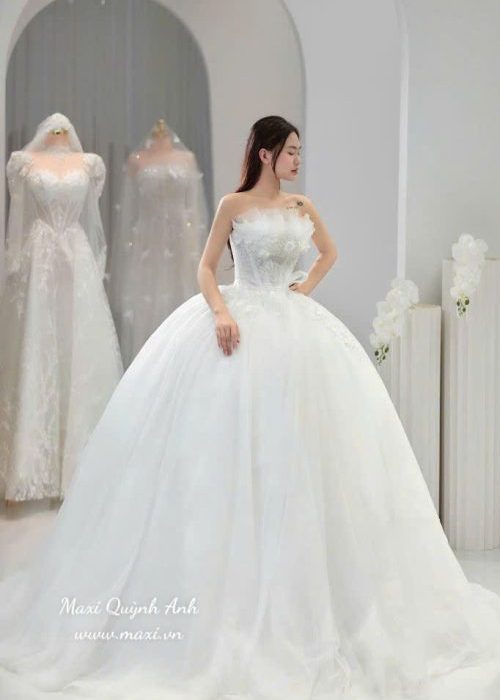 Váy Cưới Cúp Ngực Phồng Xòe Cao Cấp