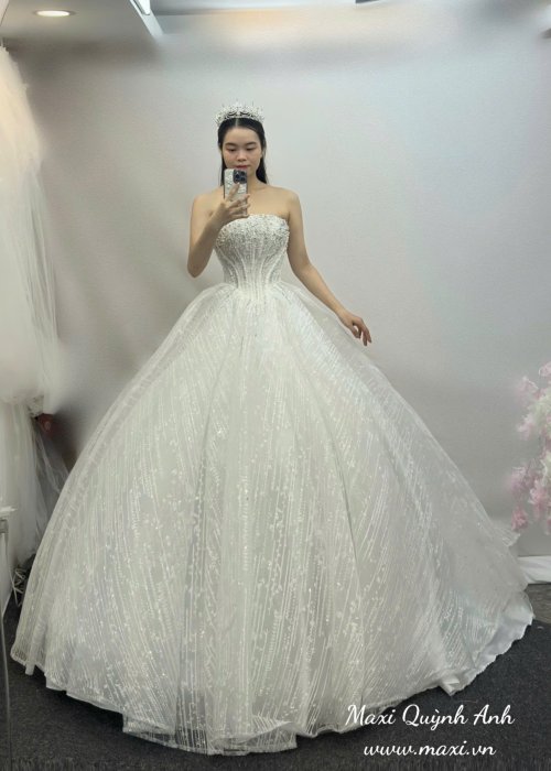 Váy Cưới Cúp Ngực Kim Sa Cao Cấp