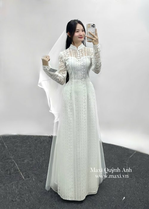 Áo Dài Cưới Ren Tuyết Ngọc Kiều Sa