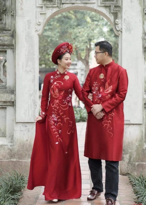 Cặp Áo Dài Cưới Uyên Ương Cẩm Tú