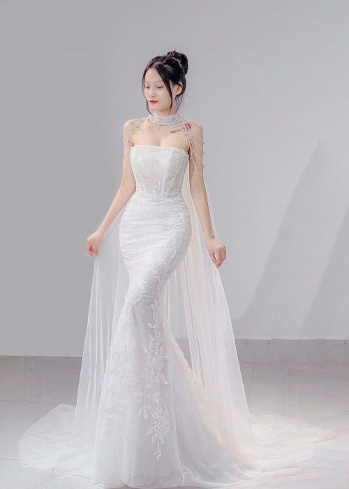 Váy cưới ren trắng cao cấp (thiết kế 3 kiểu)