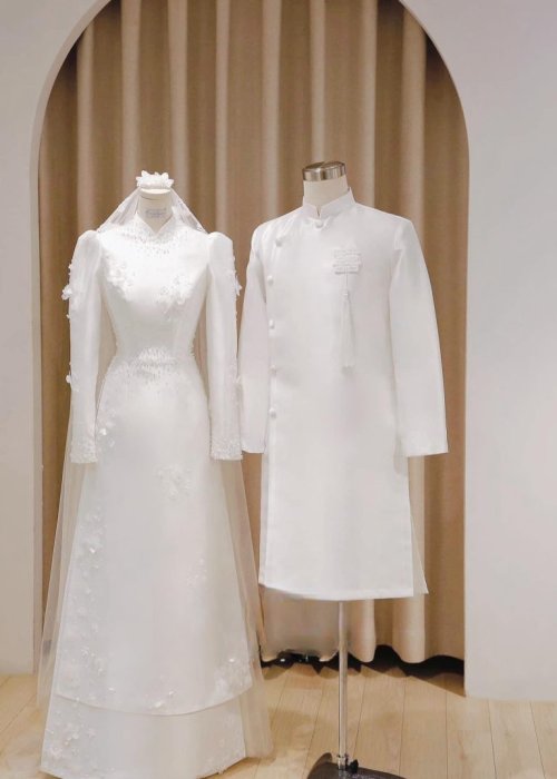 Cặp Áo Dài Cưới Thiết Kế Tinh Khôi