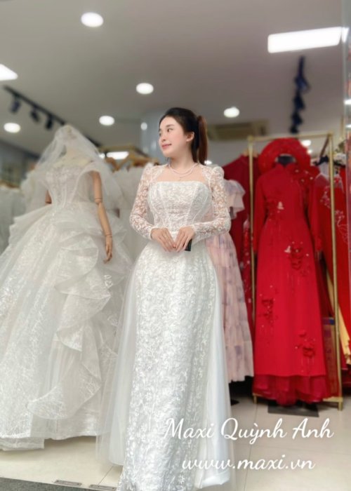 Áo dài ren trắng cao cấp