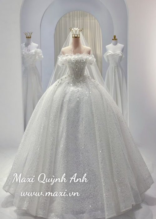 Váy Trễ Vai Đính Hoa Cao Cấp