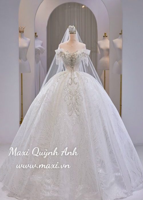 Váy Cưới Sang Trọng Đính Hạt Kim Sa