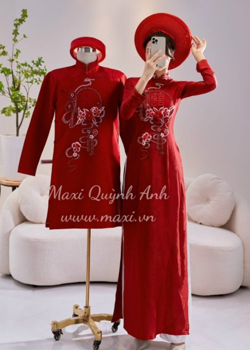 Cặp Áo dài cưới đỏ cô dâu chú rể ADDH5300