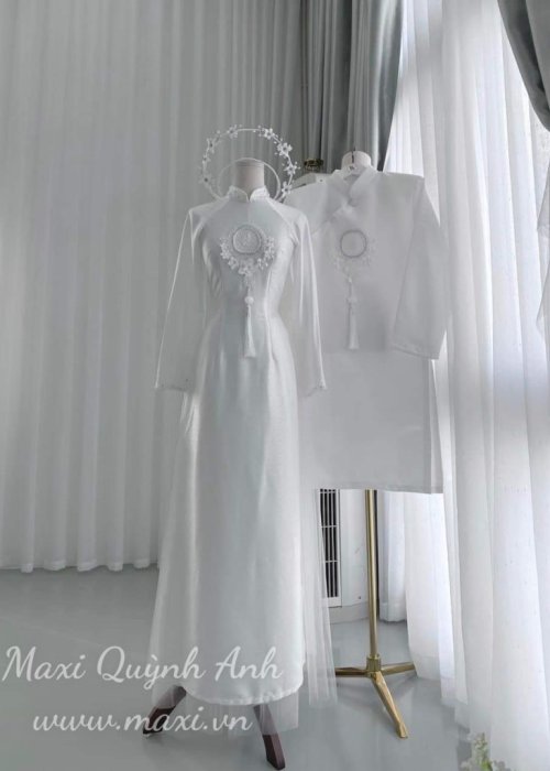Cặp áo dài cưới kết hỉ trắng sang trọng