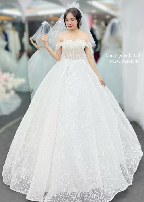 Váy Trễ Vai Lưới Hoa