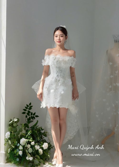 Set Váy cưới 3IN1 Ngắn Phối Nơ